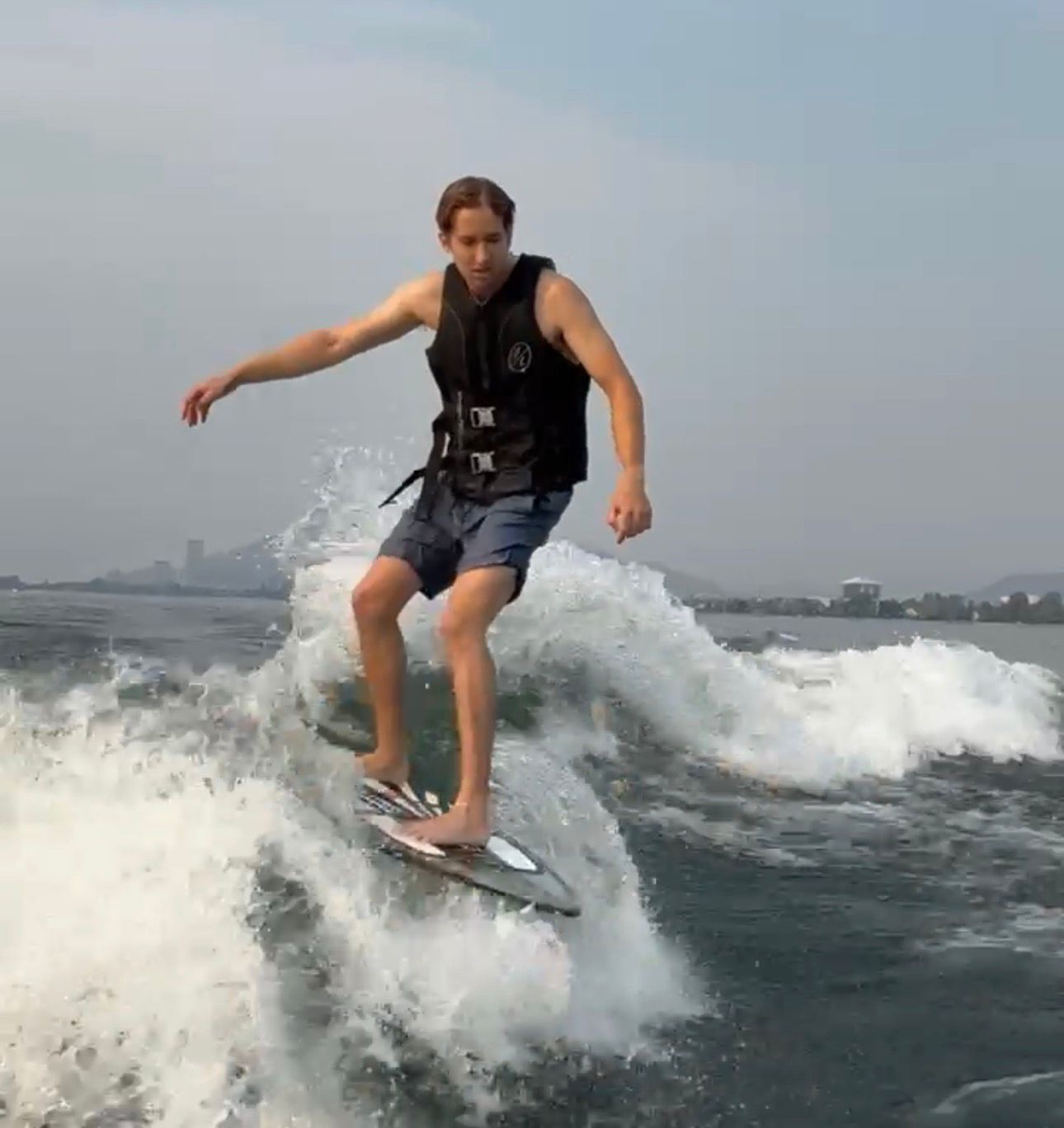 Wake surfing on Okanagan Lake