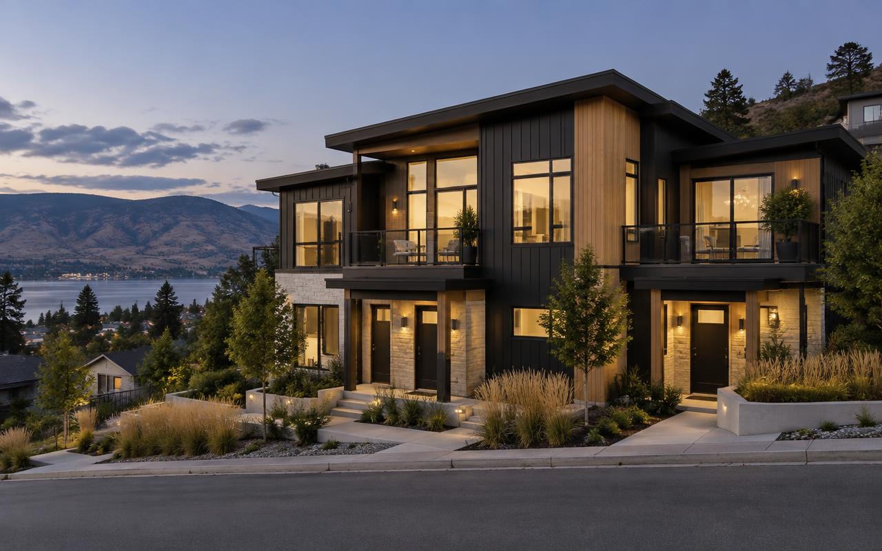 Contemporary multi-unit Okanagan investment property at dusk